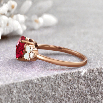 Bague de fiançailles vintage ovale en pierre de lune, bague de promesse unique en opale et moissanite