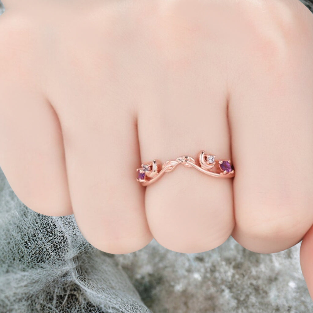 Unique Amethyst Curved wedding band vintage rose gold wedding band women Chevron band Stacking Matching band Promise Anniversary ring
