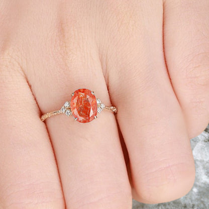 Vintage Unique Sunstone Engagement Ring Solid 14K Gold Orange Sunstone Ring July Birthstone Ring Delicate Sunstone Ring Handmade Bridal Jewelry