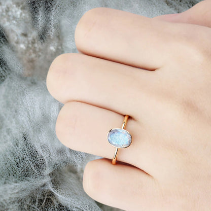 Unique Vintage Oval Cut Natural Labradorite Ring Solitaire Engagement Ring Art Deco Labradorite Ring Handmade Rose Gold Bridal Promise Ring