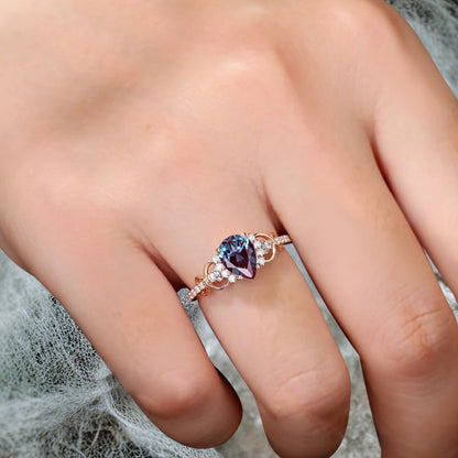 Bague de fiançailles vintage ovale en pierre de lune, bague de promesse unique en opale et moissanite