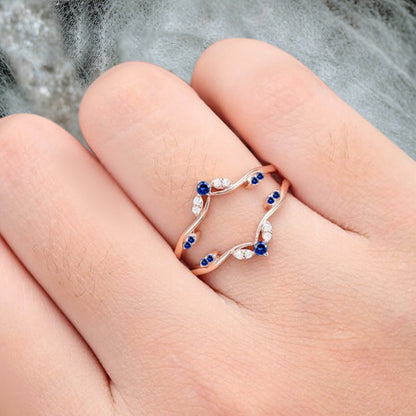 Blue Topaz Ring Enhancer Rose Gold Blue Topaz Curved Wedding Ring Double Curved Moissanite Wedding Band Anniversary Gift For Her