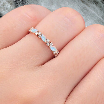 Marquise cut Opal wedding band Vintage Rose gold wedding band Half eternity Opal Wedding band Bridal Matching Stackable band