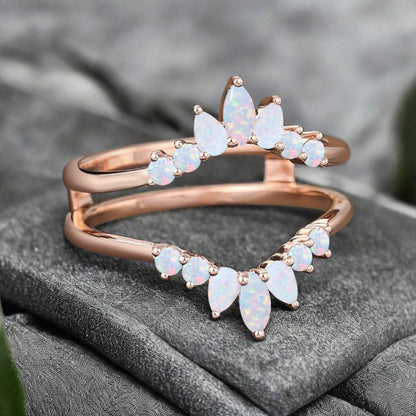 Antique Opal Wedding Ring Curved Enhancer Opal Wedding Band Vintage Stacking Band Unique Matching Ring Promise Anniversary Gift For Her