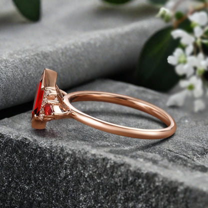 Vintage Hexagon Cut Ruby Ring Ruby Gemstone Engagement Ring Unique Ruby Promise Bridal Ring