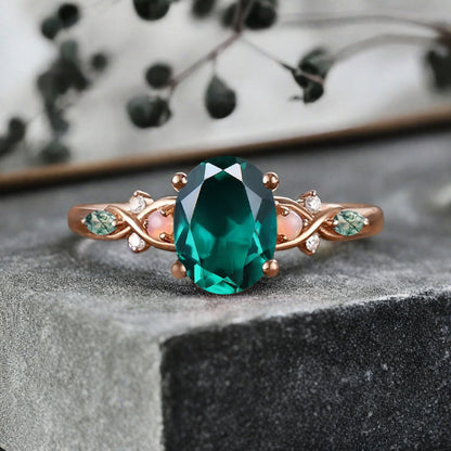 Vintage Oval Mondstein Verlobungsring Unikat Opal Moissanit Versprechensring