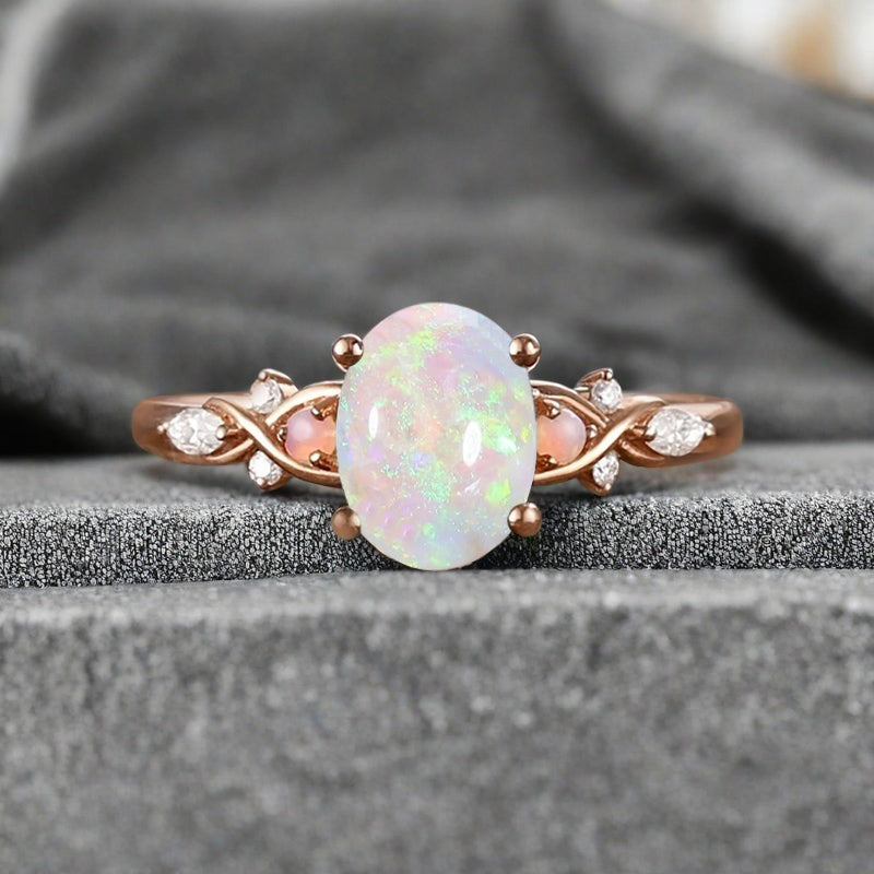 Vintage Oval Opal Engagement Ring Unique Oval Opal Promise Ring