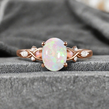 Vintage Oval Opal Engagement Ring Unique Oval Opal Promise Ring