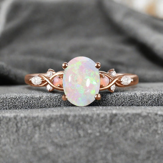 Vintage Oval Opal Engagement Ring Unique Oval Opal Promise Ring