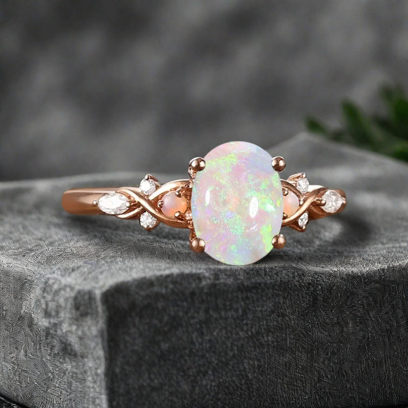 Vintage Oval Opal Engagement Ring Unique Oval Opal Promise Ring