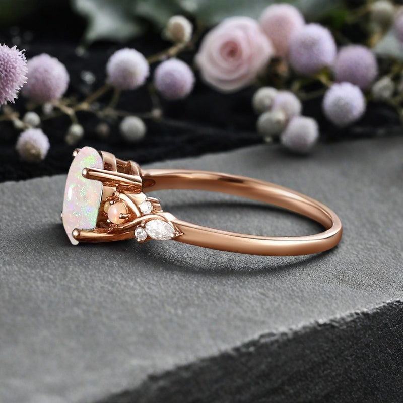 Vintage Oval Opal Engagement Ring Unique Oval Opal Promise Ring