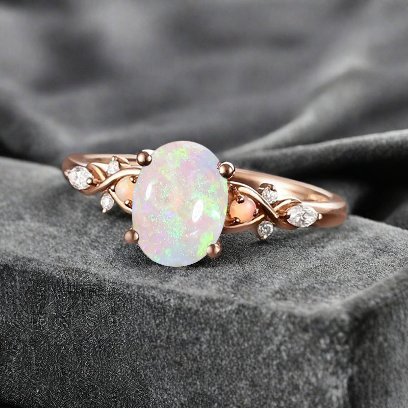 Vintage Oval Opal Engagement Ring Unique Oval Opal Promise Ring