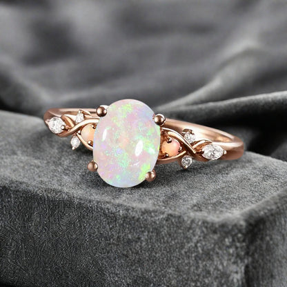 Vintage Oval Opal Engagement Ring Unique Oval Opal Promise Ring