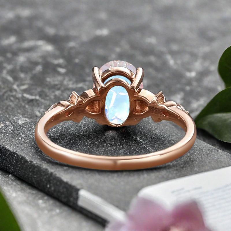 Vintage Oval Mondstein Verlobungsring Unikat Opal Moissanit Versprechensring