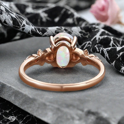 Vintage Oval Opal Engagement Ring Unique Oval Opal Promise Ring