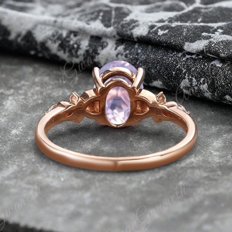 Bague de fiançailles vintage ovale en pierre de lune, bague de promesse unique en opale et moissanite