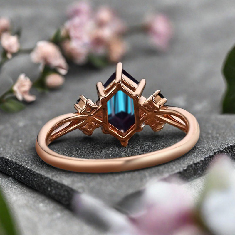 Vintage Hexagon Cut Alexandrite Gemstone Engagement Ring Alexandrite Wedding Promise Ring