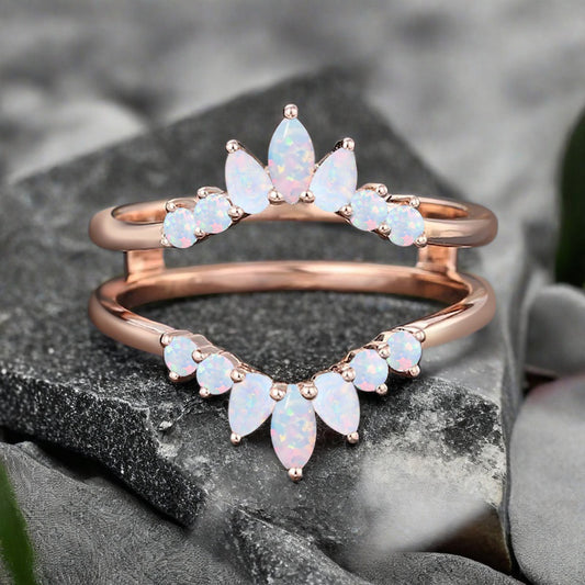 Antique Opal Wedding Ring Curved Enhancer Opal Wedding Band Vintage Stacking Band Unique Matching Ring Promise Anniversary Gift For Her