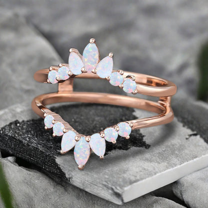 Antique Opal Wedding Ring Curved Enhancer Opal Wedding Band Vintage Stacking Band Unique Matching Ring Promise Anniversary Gift For Her