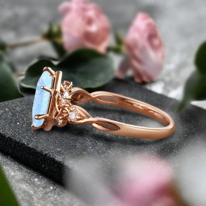 Art Deco Labradorite Engagement Ring Hexagon Cut Labradorite Bridal Ring