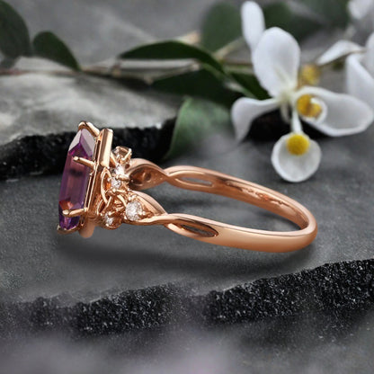 Art Deco Amethyst Engagement Ring Hexagon Cut Amethyst Bridal Ring