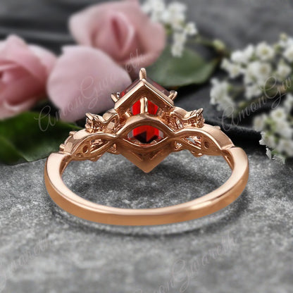 Art Deco Ruby Engagement Ring Hexagon Cut Ruby Bridal Ring