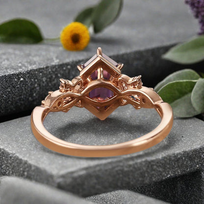Art Deco Amethyst Engagement Ring Hexagon Cut Amethyst Bridal Ring