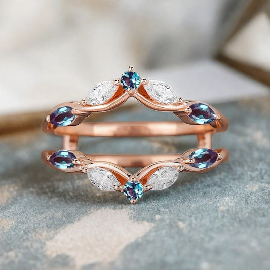 Alexandrite Wedding Ring Curved Enhancer Alexandrite Wedding Band Vintage Stacking Band Unique Promise Anniversary Gift For Her