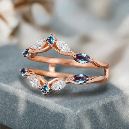 Alexandrite Wedding Ring Curved Enhancer Alexandrite Wedding Band Vintage Stacking Band Unique Promise Anniversary Gift For Her