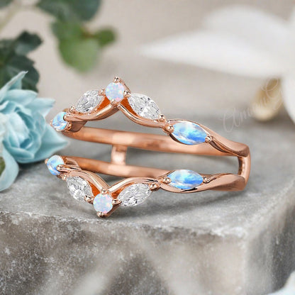Moonstone Wedding Ring Curved Enhancer Moonstone Wedding Band Vintage Stacking Band Unique Promise Anniversary Gift For Her