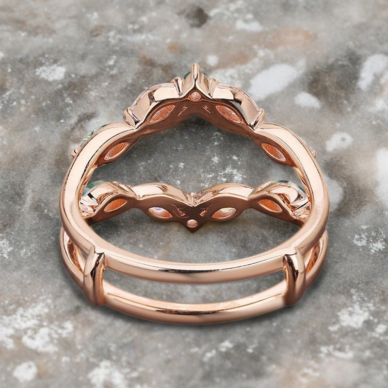 Moss Agate Wedding Ring Curved Enhancer Moissanite Wedding Band Vintage Stacking Band Unique Promise Anniversary Gift For Her