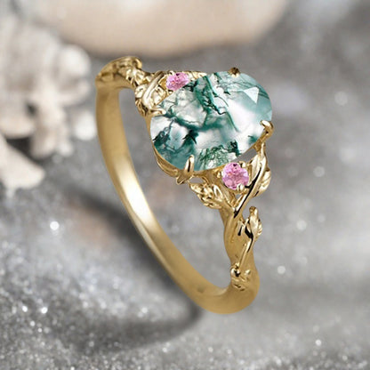 Vintage Birnenform Aquamarin Verlobungsring Set Unikat Versprechen Brautring Set Jubiläumsgeschenk