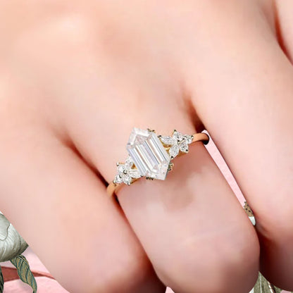 Vintage Hexagon Cut Moissanite Gemstone Engagement Ring Moissanite Side Stone Wedding Promise Ring