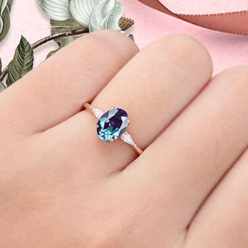 Bague de fiançailles vintage ovale en pierre de lune, bague de promesse unique en opale et moissanite