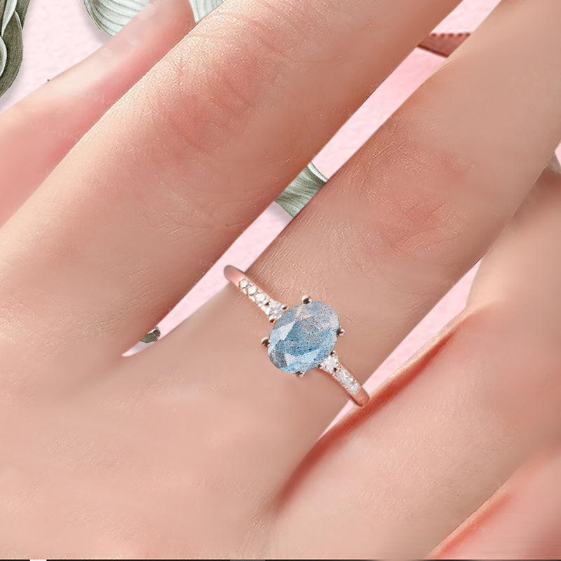 Bague de fiançailles vintage ovale en pierre de lune, bague de promesse unique en opale et moissanite