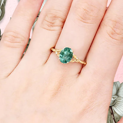 Bague de fiançailles vintage ovale en pierre de lune, bague de promesse unique en opale et moissanite