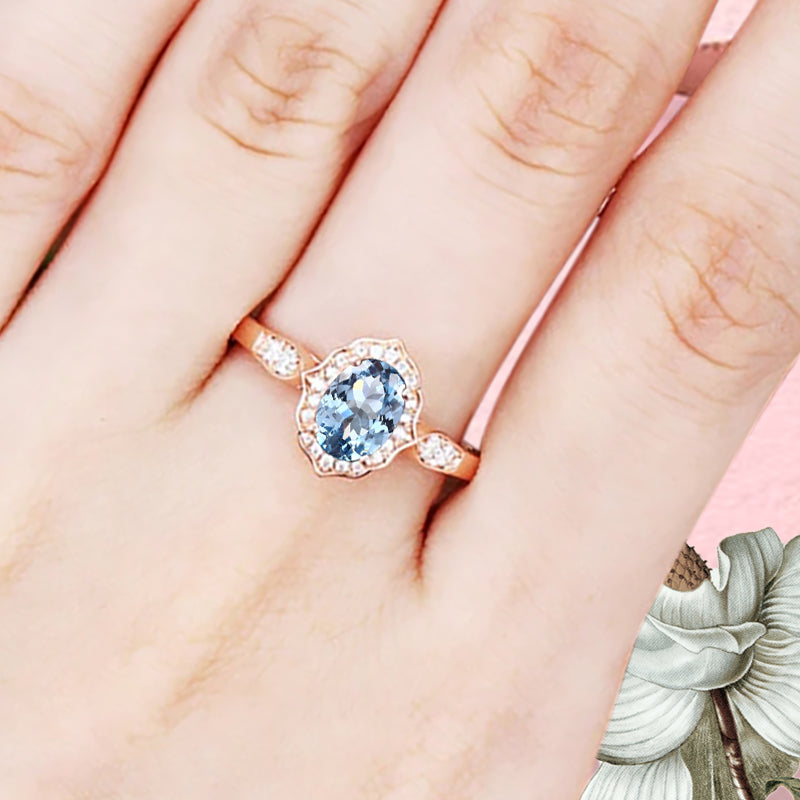 Bague de fiançailles vintage en forme de poire avec aigue-marine, ensemble de bagues de mariage uniques, cadeau d'anniversaire