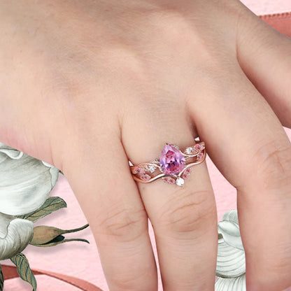 Bague de fiançailles vintage en forme de poire avec aigue-marine, ensemble de bagues de mariage uniques, cadeau d'anniversaire