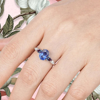 Bague de fiançailles vintage ovale en pierre de lune, bague de promesse unique en opale et moissanite