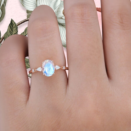 Vintage Oval Cut Moonstone Ring Unique Moonstone Engagement Ring Moon-like Gemstone Wedding Statement Ring Gift For Her