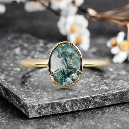 Bague de fiançailles vintage ovale en pierre de lune, bague de promesse unique en opale et moissanite
