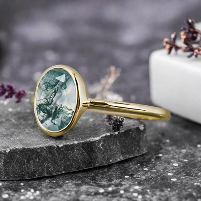 Bague de fiançailles vintage ovale en pierre de lune, bague de promesse unique en opale et moissanite