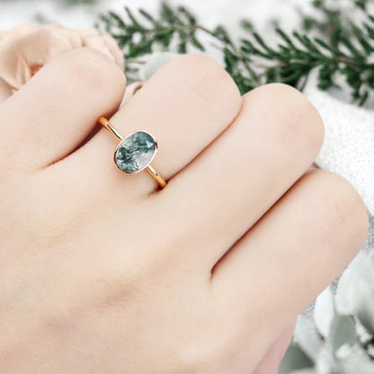 Bague de fiançailles vintage ovale en pierre de lune, bague de promesse unique en opale et moissanite
