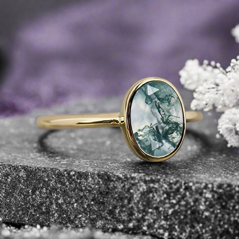 Bague de fiançailles vintage ovale en pierre de lune, bague de promesse unique en opale et moissanite