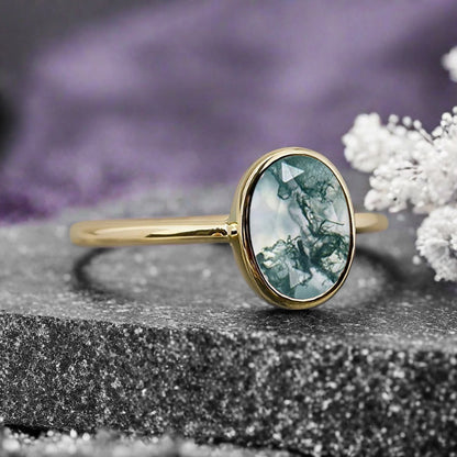 Bague de fiançailles vintage ovale en pierre de lune, bague de promesse unique en opale et moissanite
