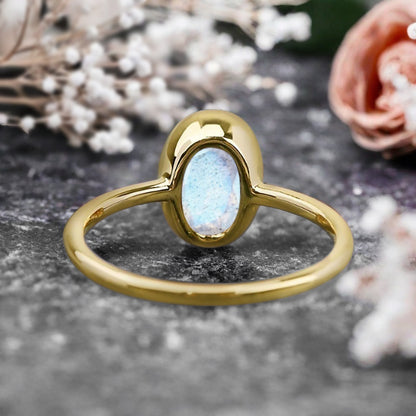 Unique Vintage Oval Cut Natural Labradorite Ring Solitaire Engagement Ring Art Deco Labradorite Ring Handmade Rose Gold Bridal Promise Ring