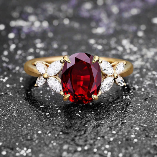Vintage Oval Ruby Engagement Ring Unique Oval Ruby Gemstone Promise Ring