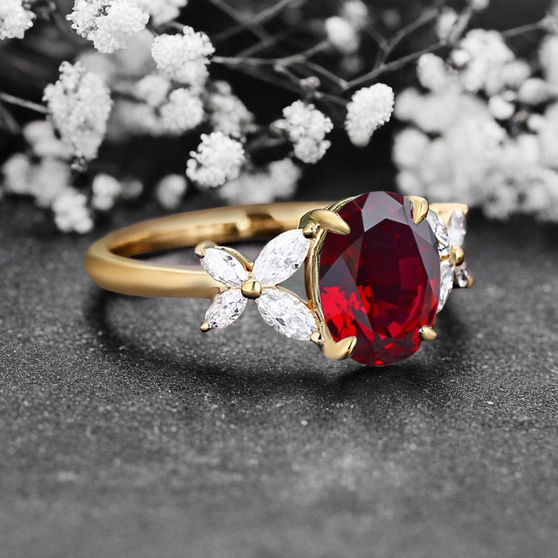 Vintage Oval Ruby Engagement Ring Unique Oval Ruby Gemstone Promise Ring
