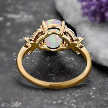 Bague de fiançailles vintage ovale en pierre de lune, bague de promesse unique en opale et moissanite