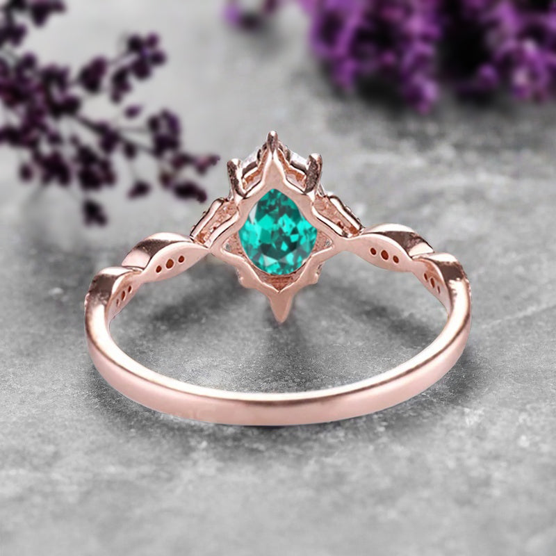 Emerald Ring Dainty Ring Oval Cut Emerald Engagement Ring Art Deco June Birthstone Ring Promise Ring Gift For Her
